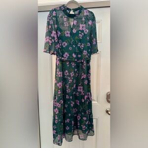 Maggy London Green Flowy Floral Midi Dress Sz 18